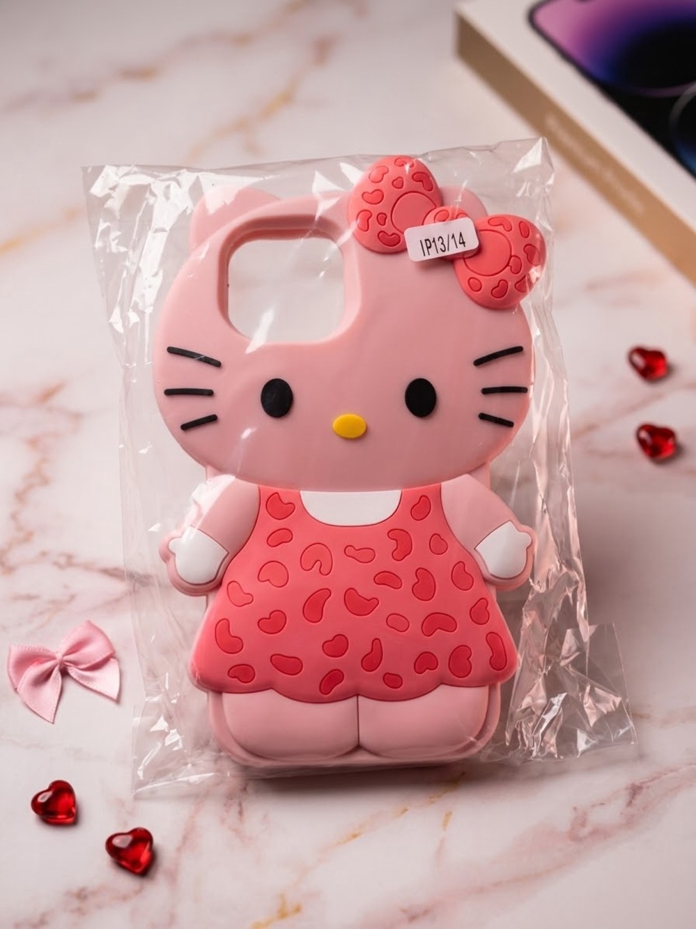 Cute Pink Hello Kitty Style Silicone Phone Case for iPhone13